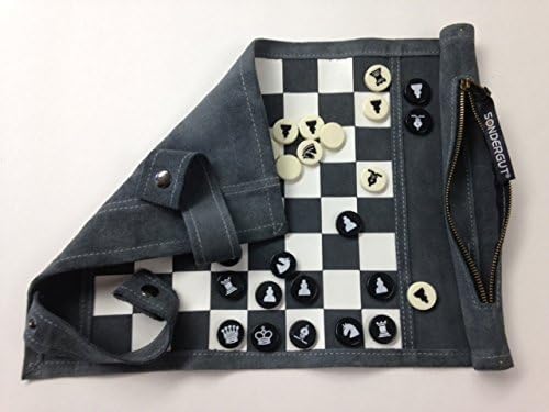 Genuine Leather Roll-Up Travel Chess Set