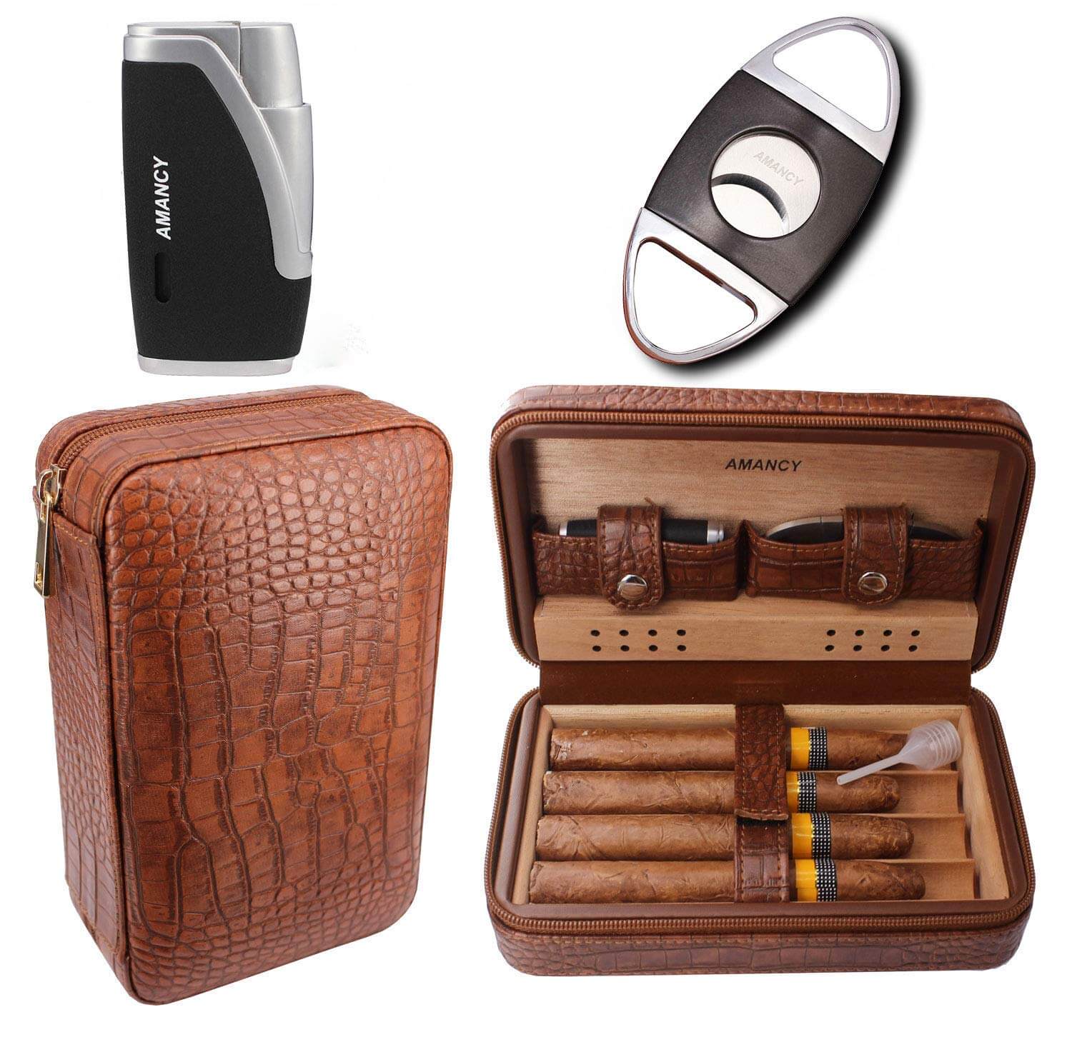AMANCY Premium Leather Cigar Travel Case Humidor