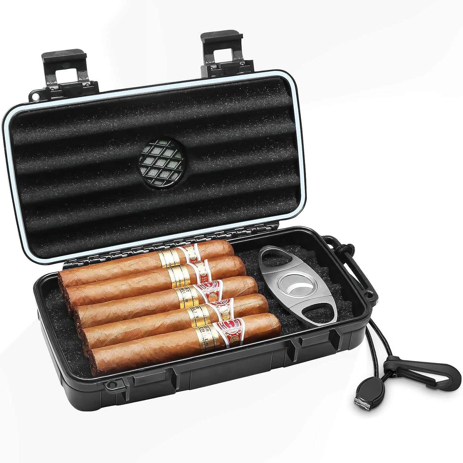 AMANCY Classic Black Leather 4 Cigar Travel Case Humidor with Cutter and  Lighter Great Cigar Accessory Gift Set