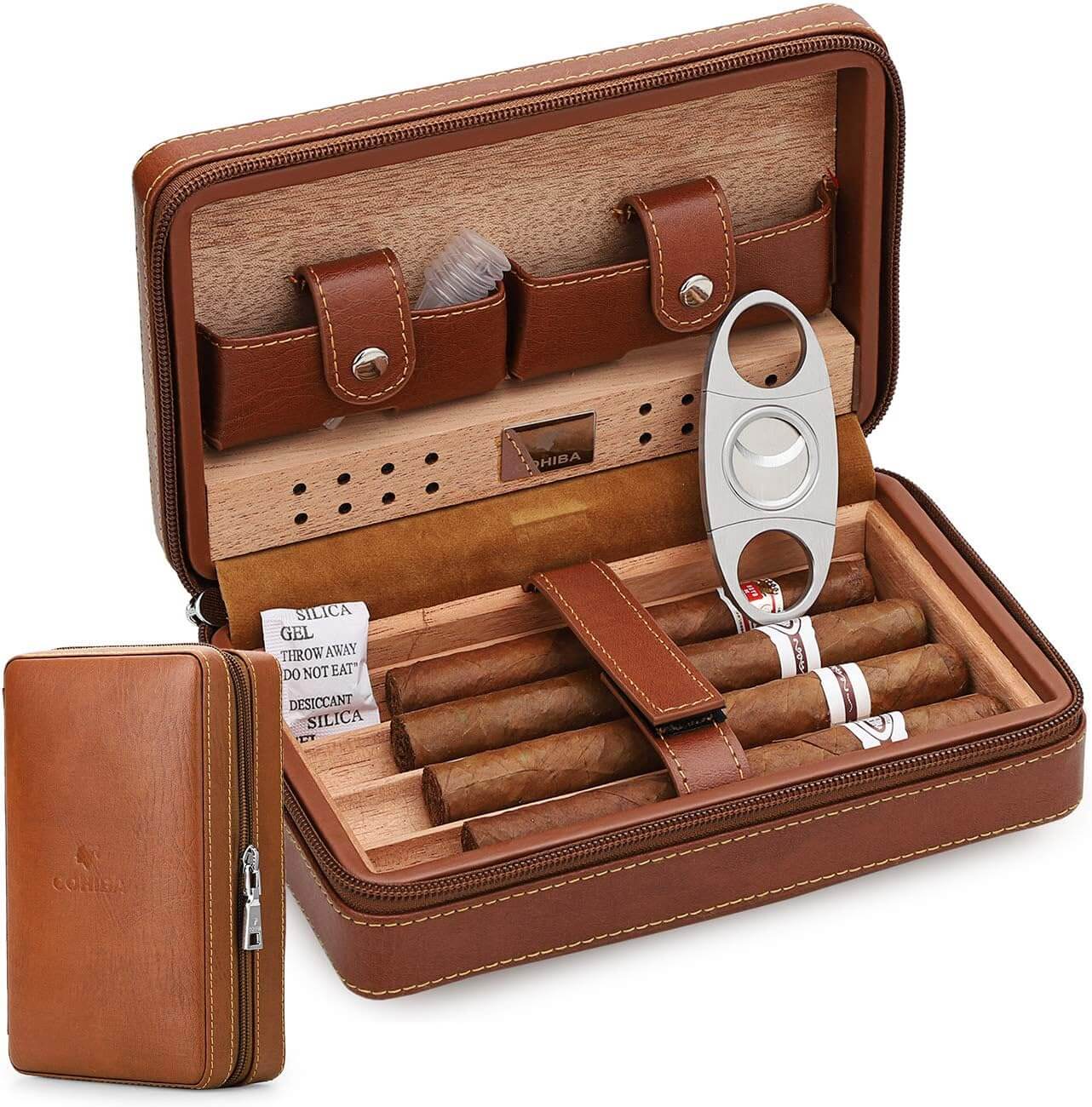 Time C Club 4-Finger Travel Leather Cigar Case