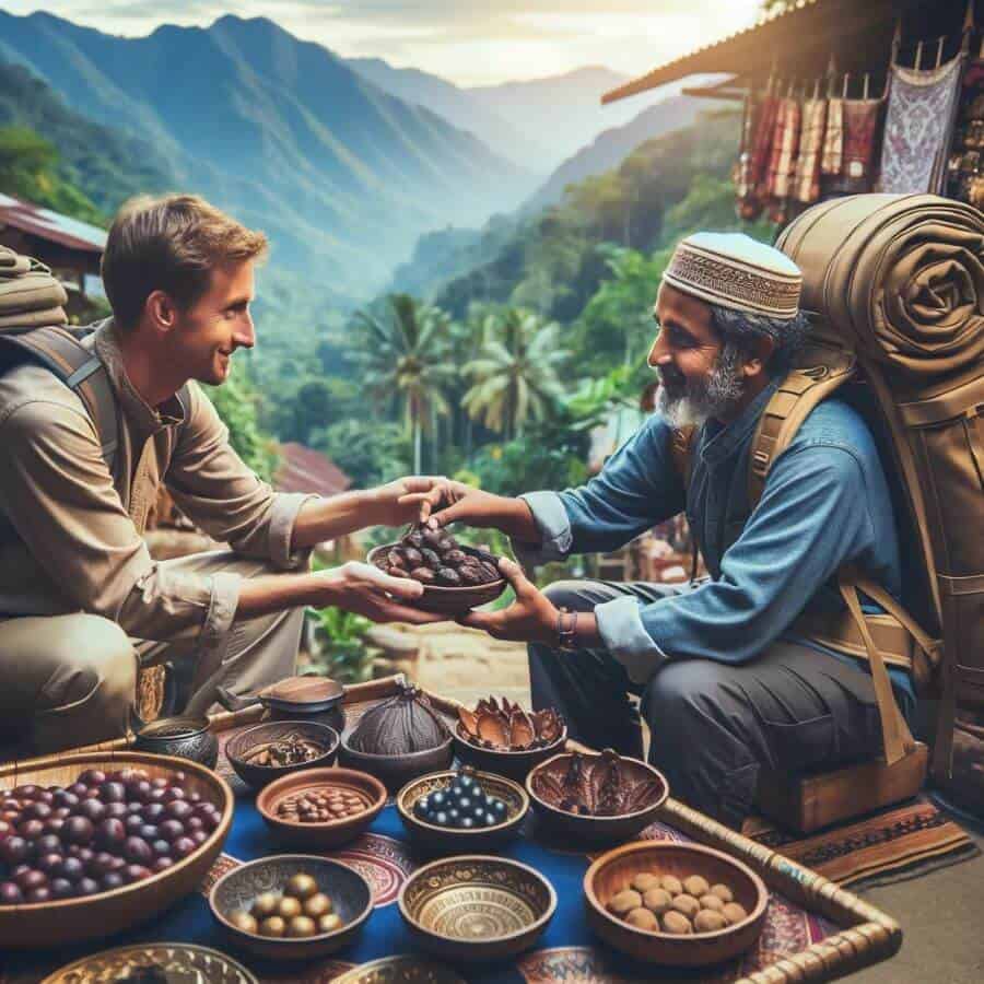 A solo traveler engaging in a cultural exchange with a local artisan, showcasing deep cultural immersion during solo travel.