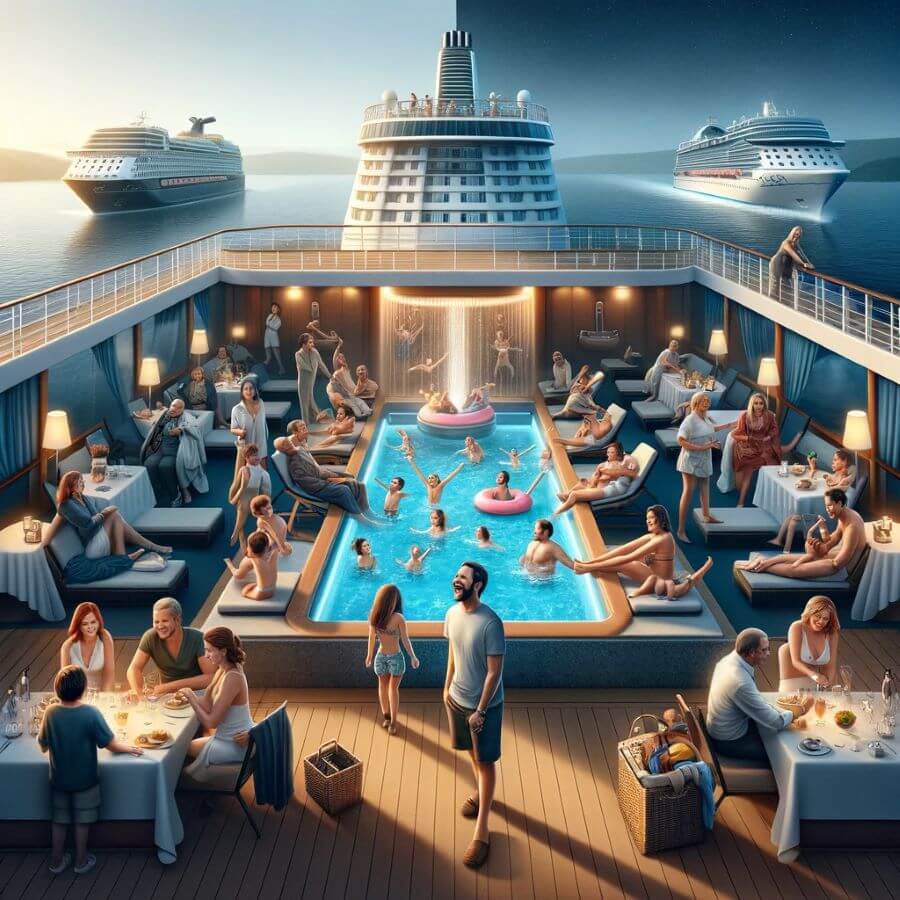 A realistic image depicting the concept of guest reviews and ratings for Celebrity Cruises and Princess Cruises, without using text or explicit symbol