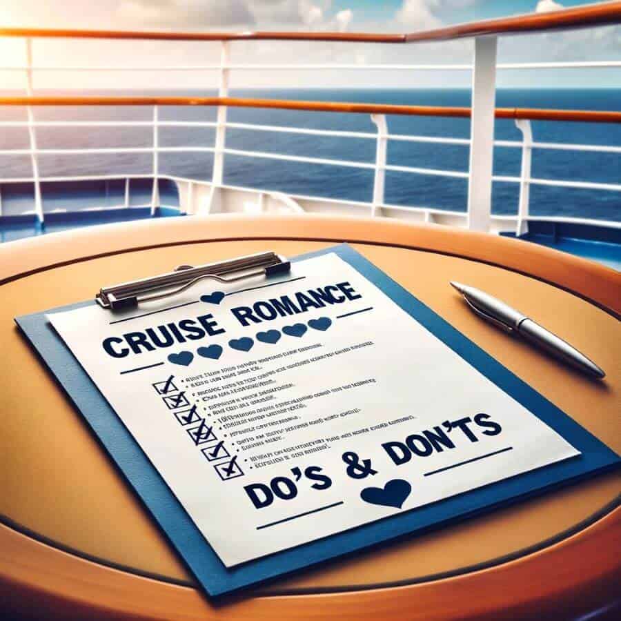 A list of do's and don'ts on a cruise ship, symbolizing the guidelines for cruise ship romance.