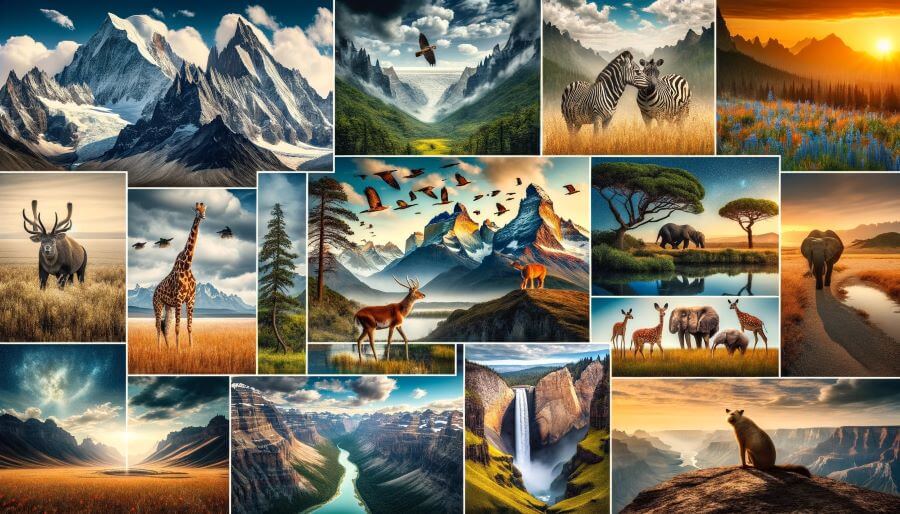 A collage of iconic scenes from the best national parks around the world.